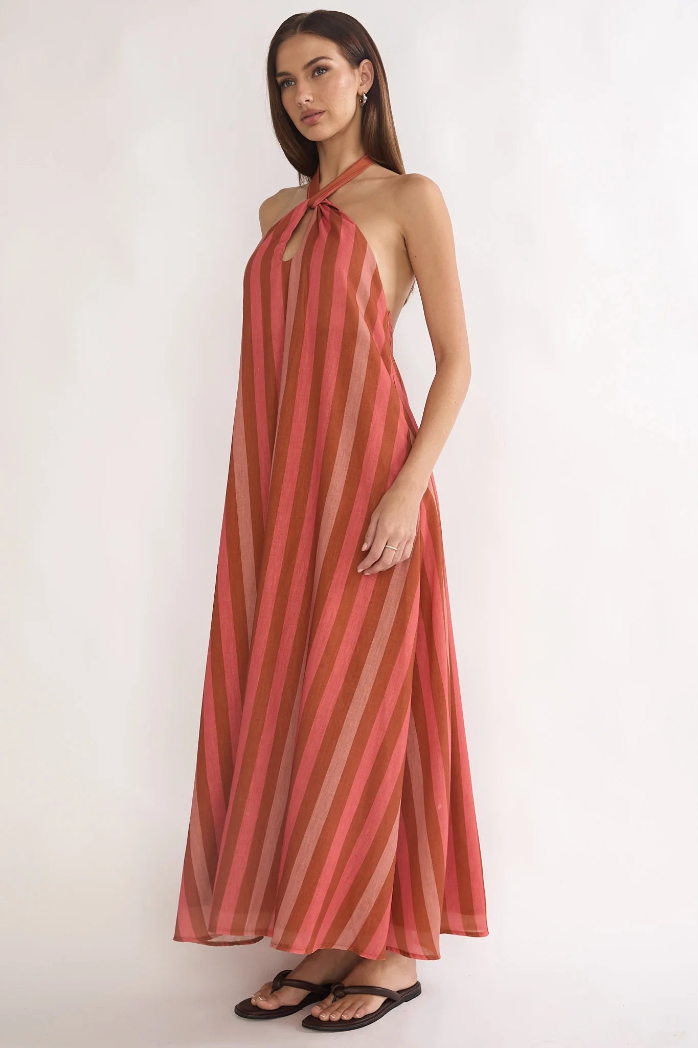 Cheer Backless Halter Maxi Dress Pink Multi