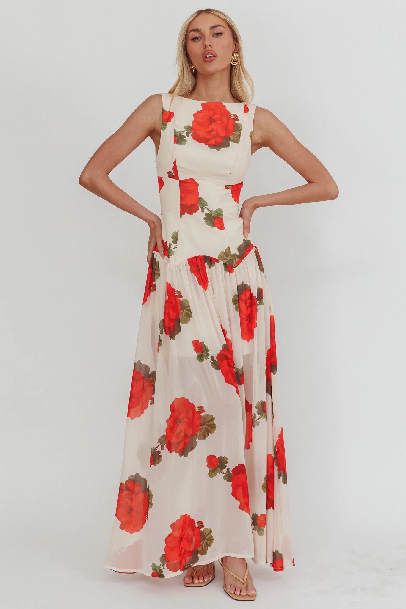 Opulent Low Back Maxi Dress Floral Rose