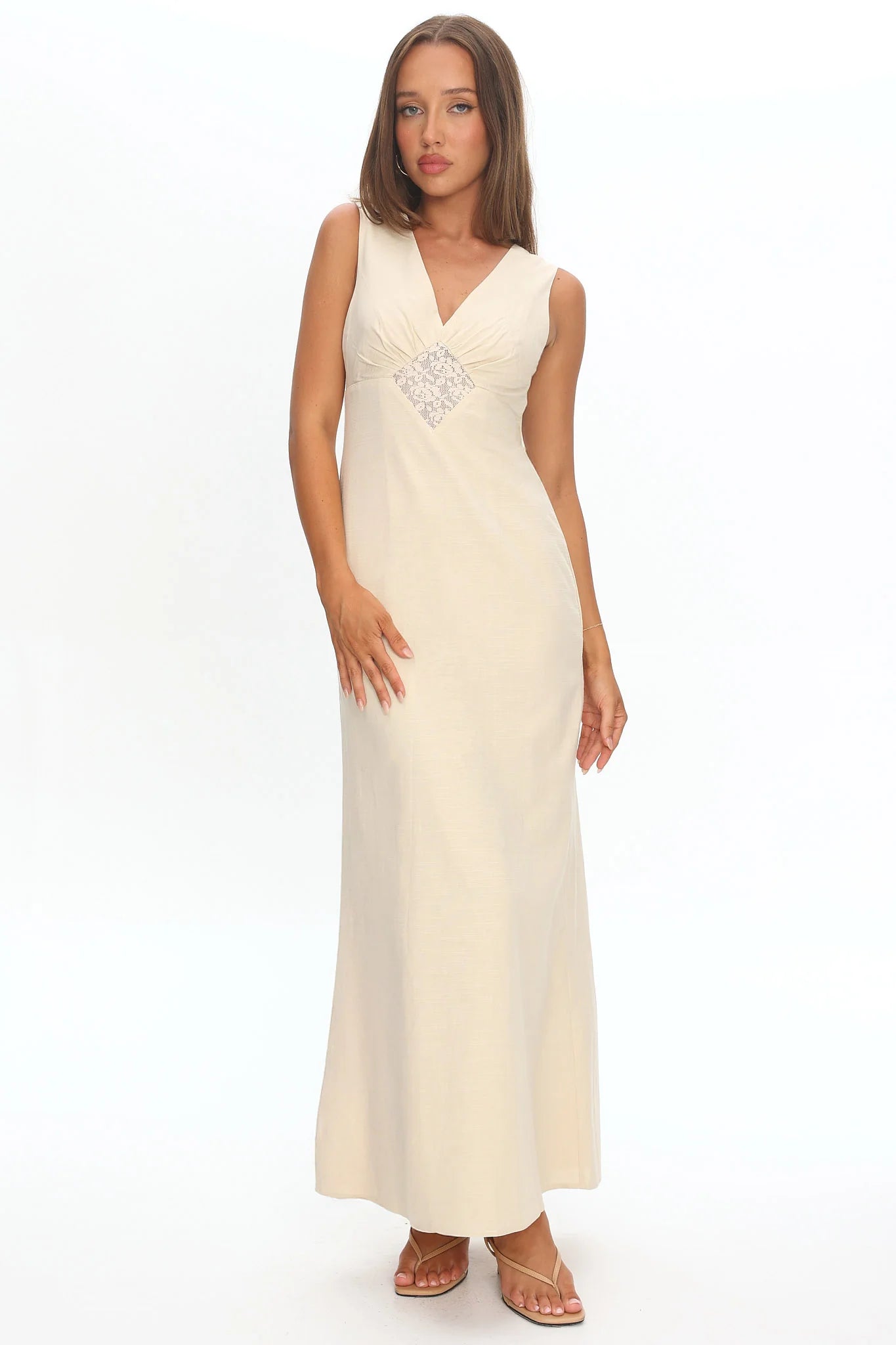 Perry Lace Insert Maxi Dress Vanilla