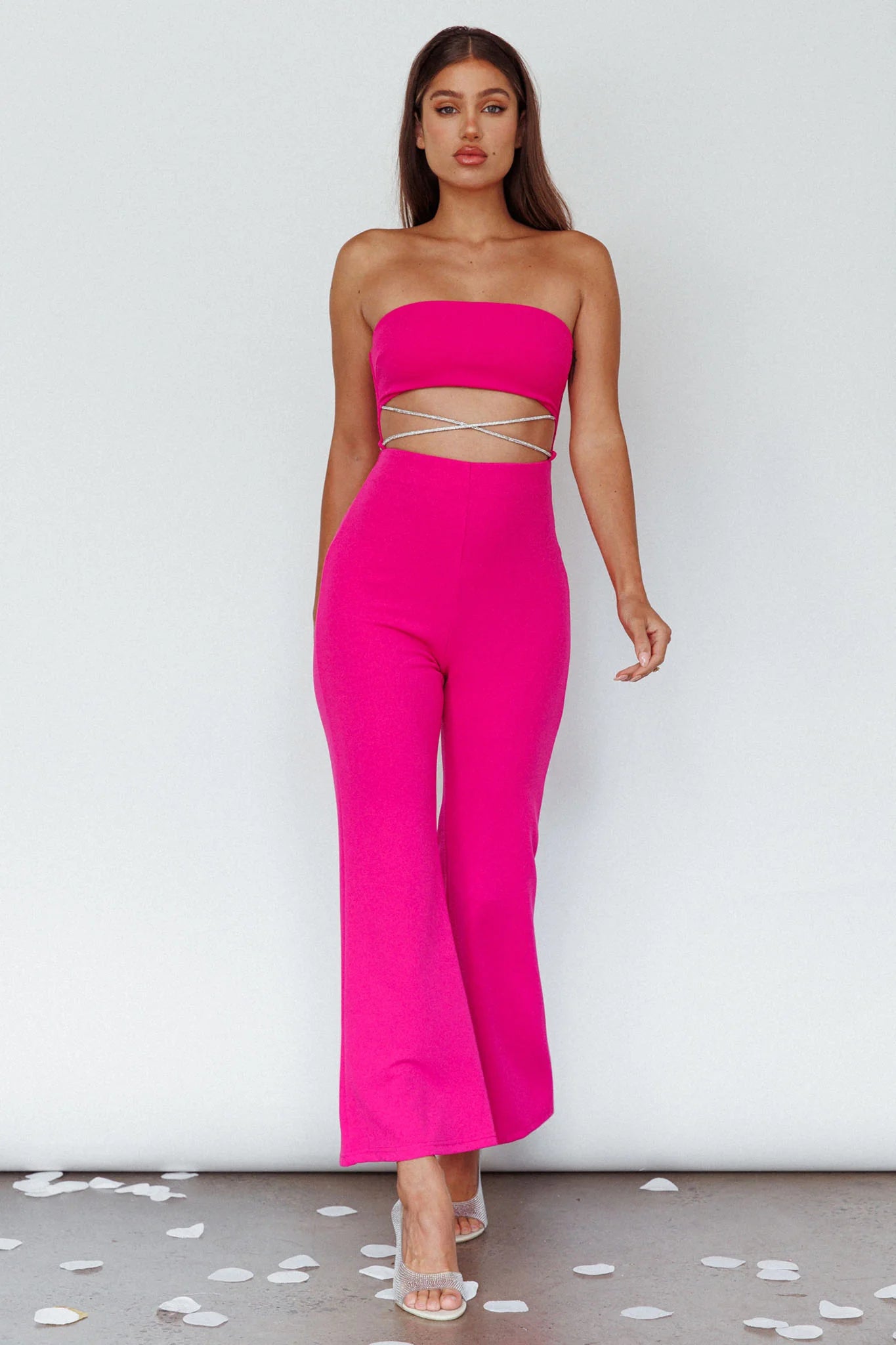 Nohemi Strapless Diamante Jumpsuit Fuchsia