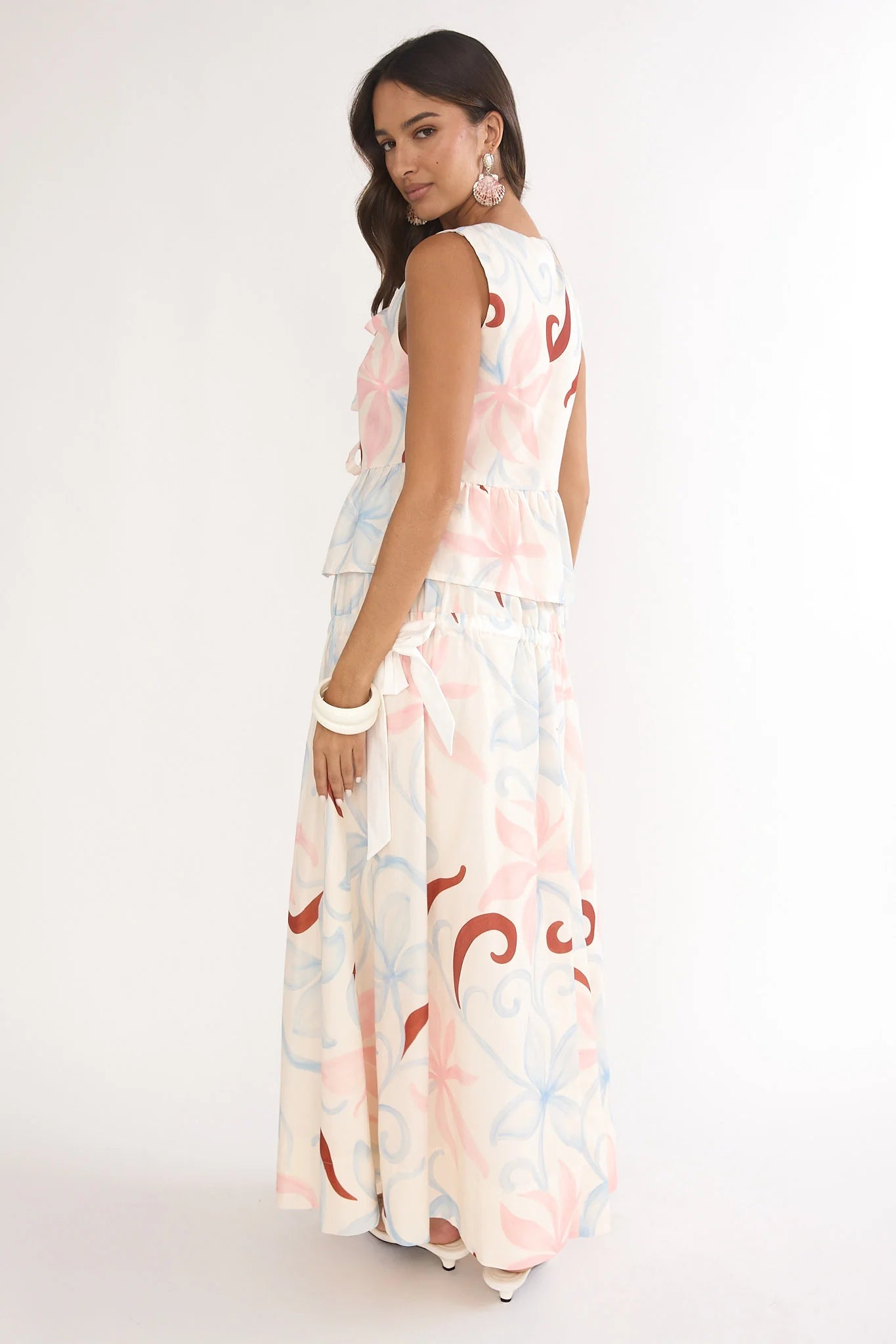 Salty Sea Side Bow Maxi Skirt Floral