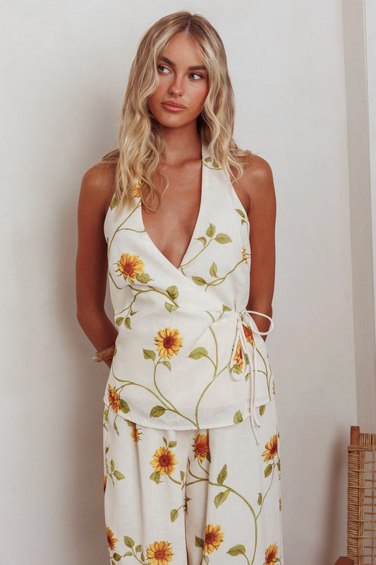Sway Waist-Tie Halter Top Sunflower