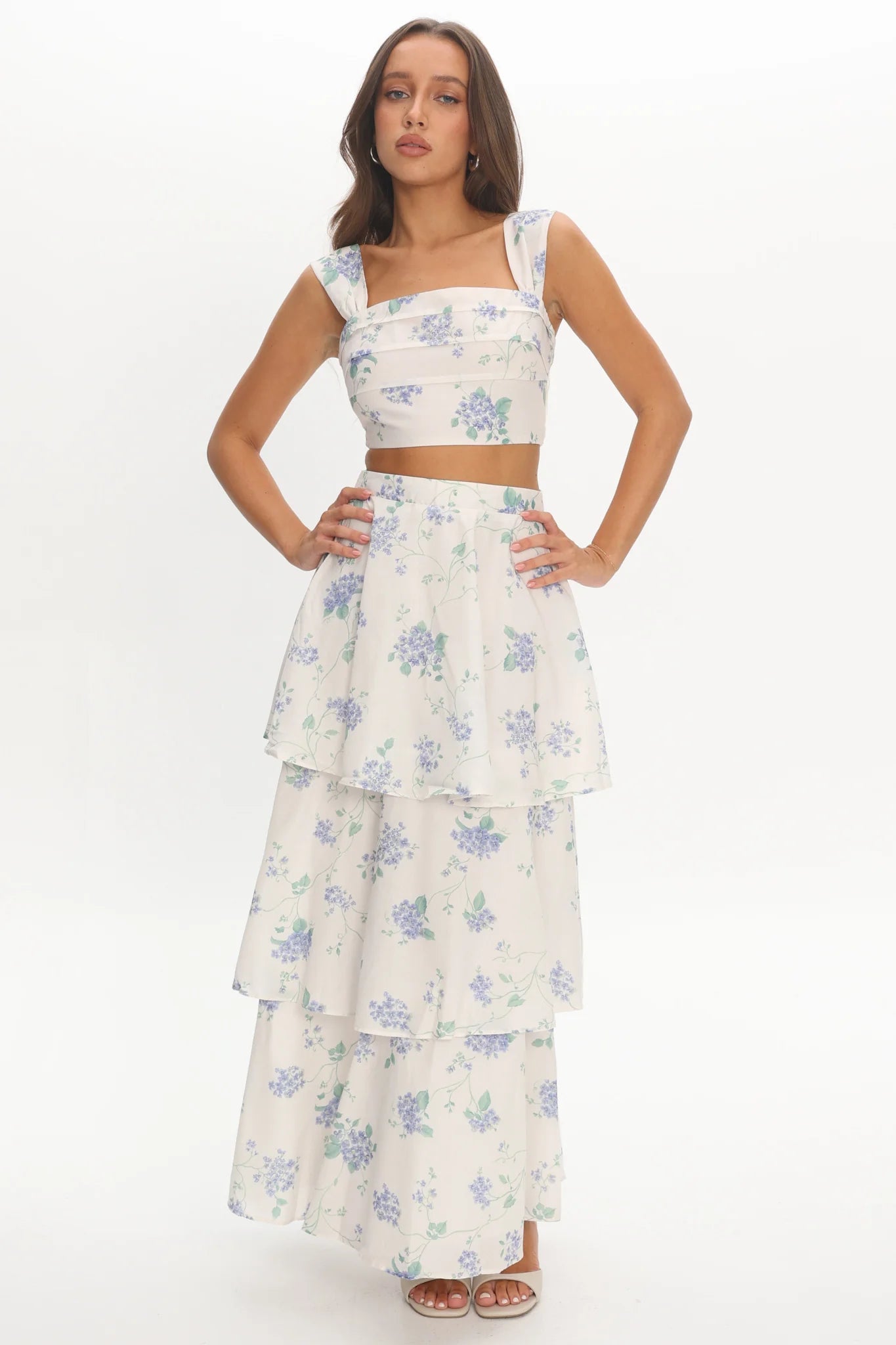 Dixon Tiered Maxi Skirt Floral Beige