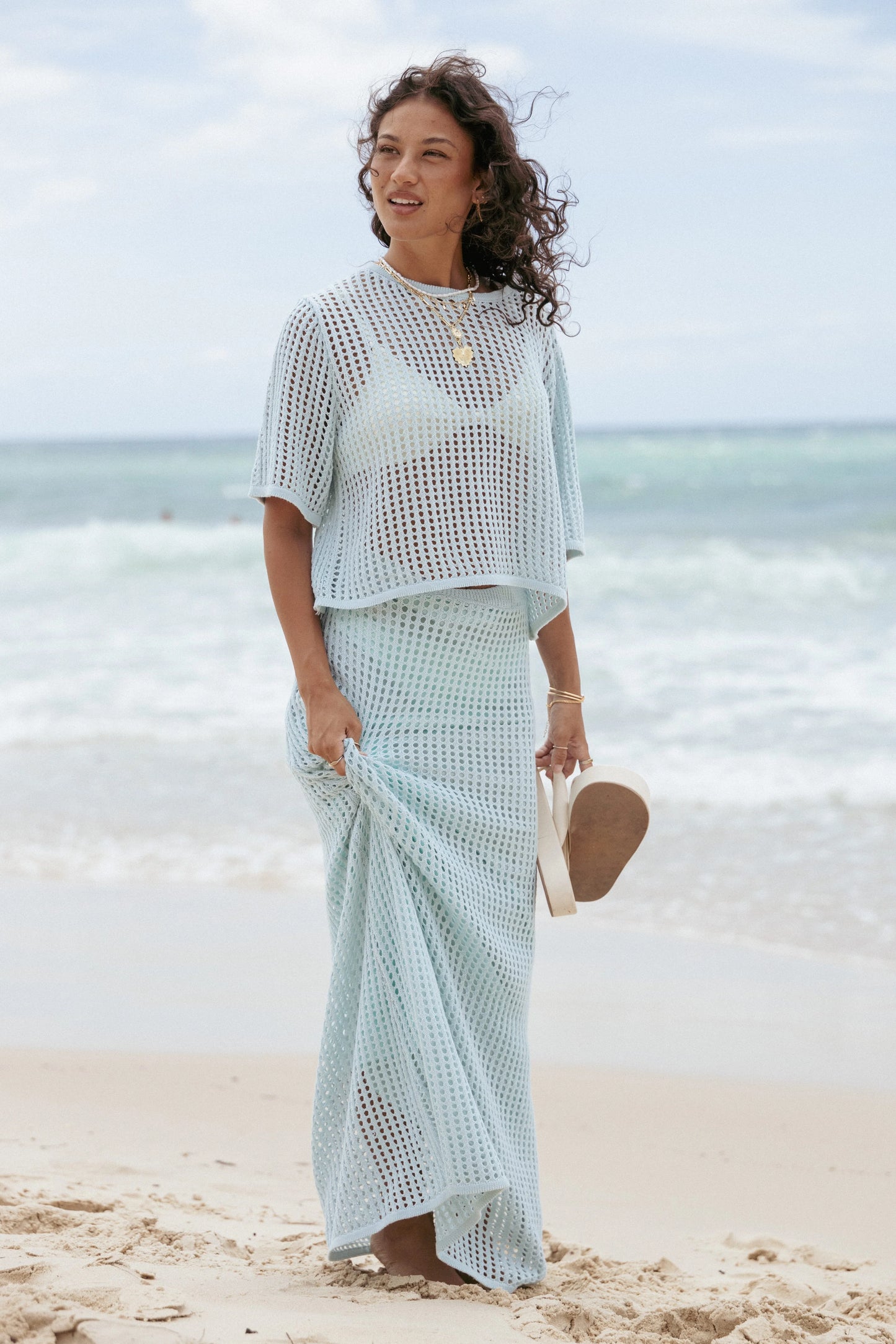 Kinnie Knit Skirt Set - Light Blue