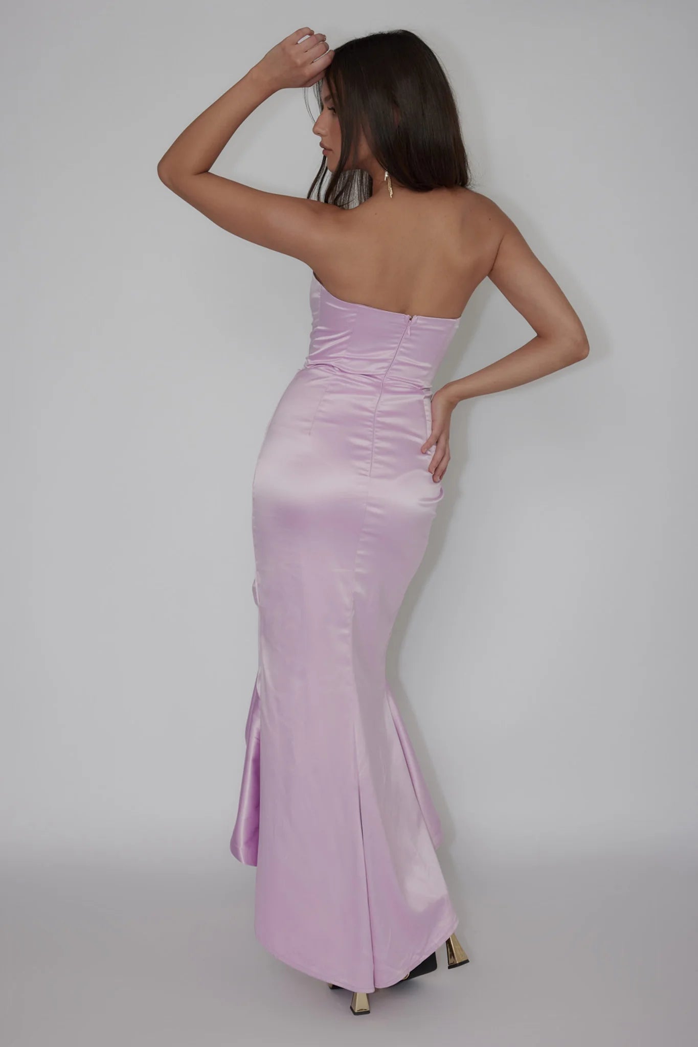 Diony Strapless Ruffle Hem Midi Dress Pink