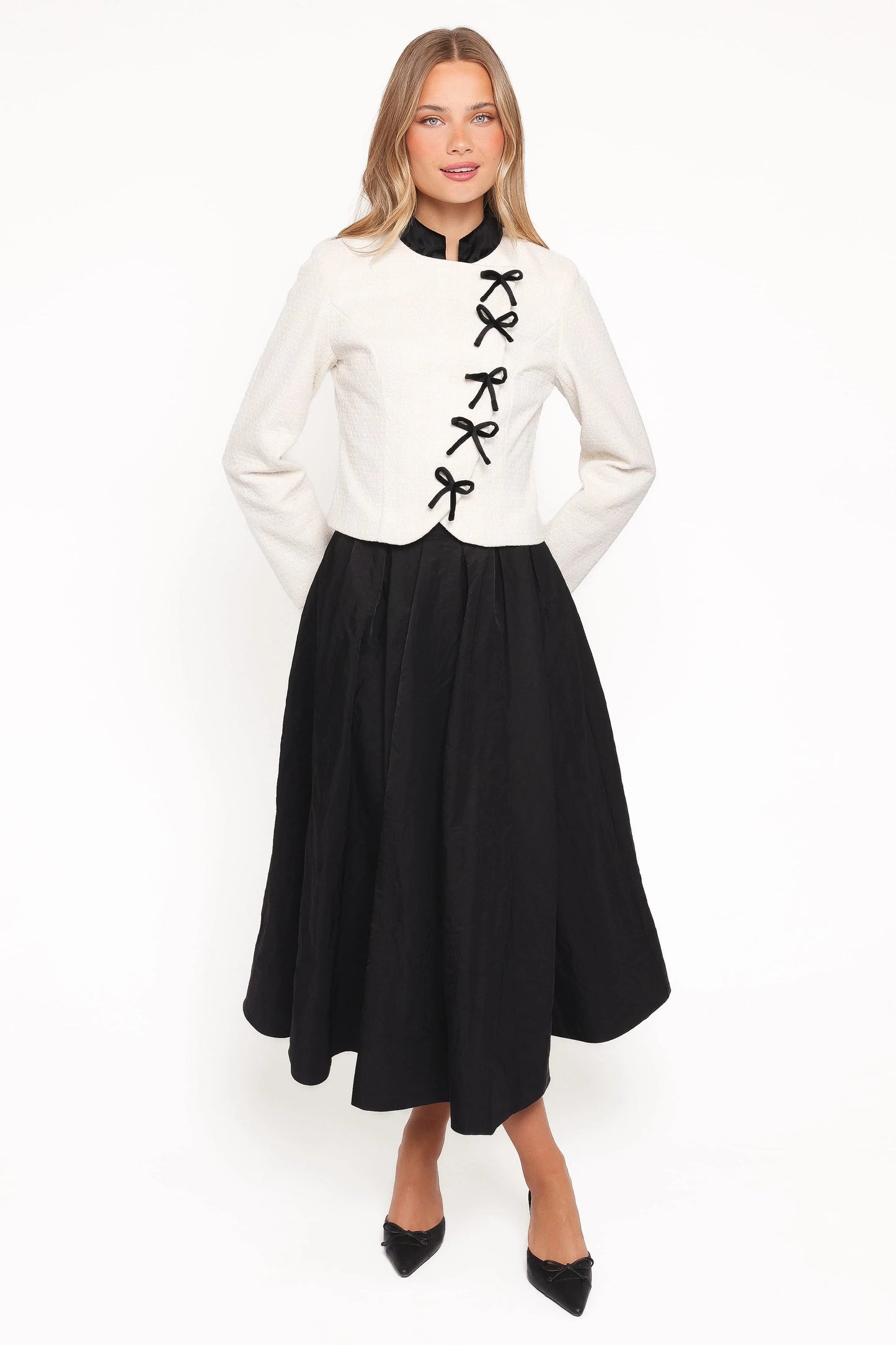 Jorah Twill Cropped Bow Jacket - Cream