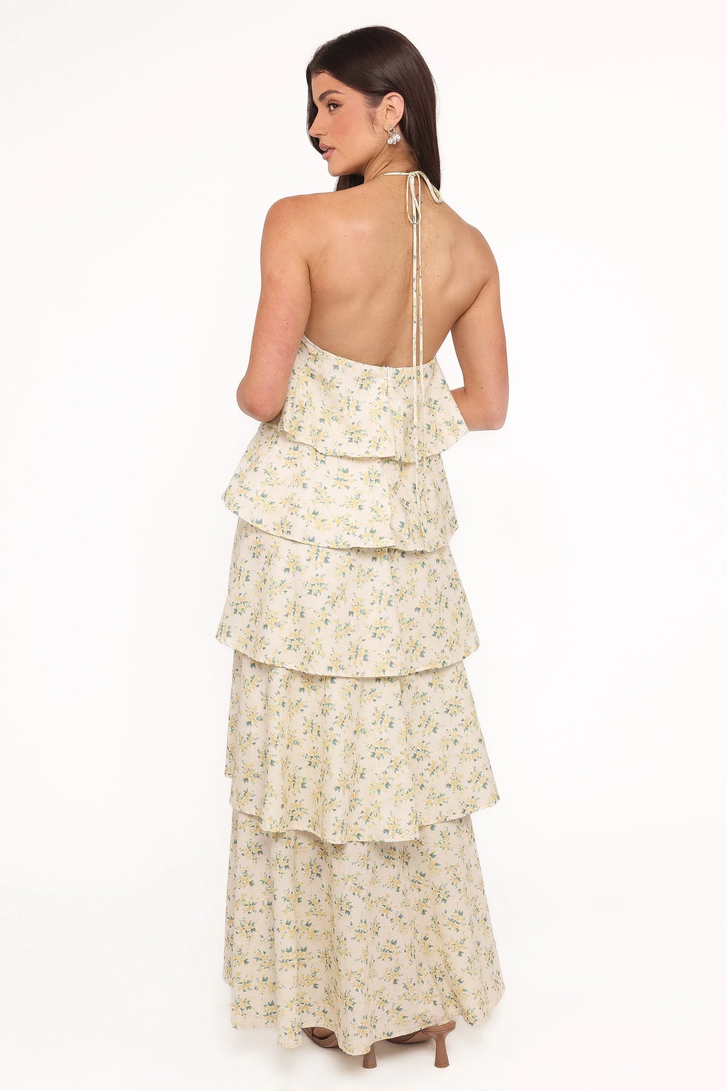 Darlia Halterneck Maxi Dress - Yellow Floral
