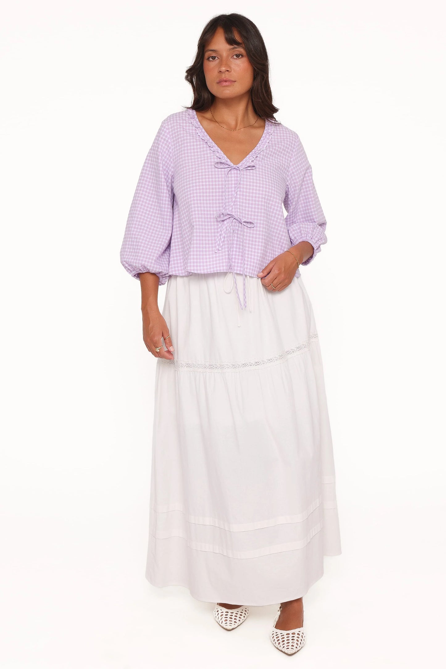 Fainche Front Tie Top - Lilac Gingham