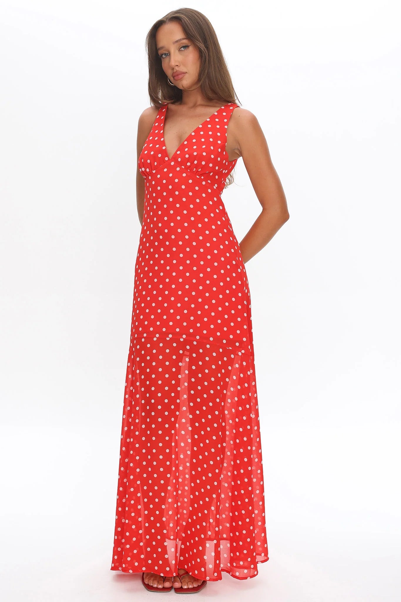 Rosewood V-Neckline Maxi Dress Polka Dot Red