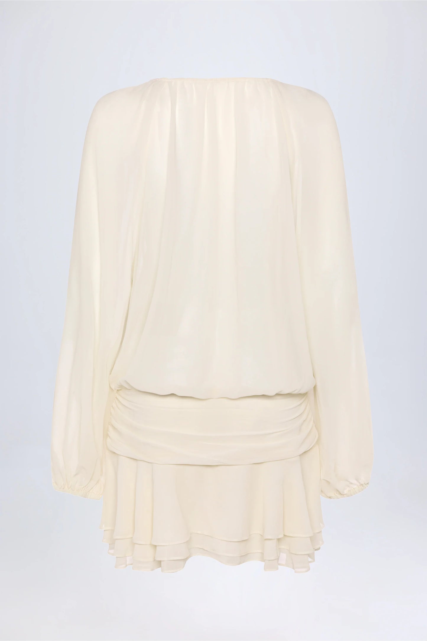 Lace-Up Balloon-Sleeve Mini Dress in Ivory