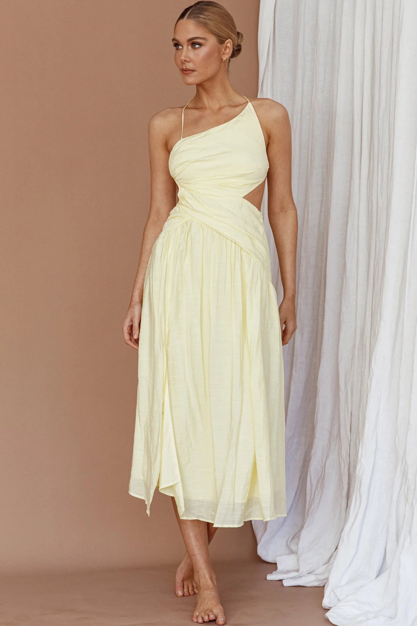 Destination Open Back Midi Dress Lemon