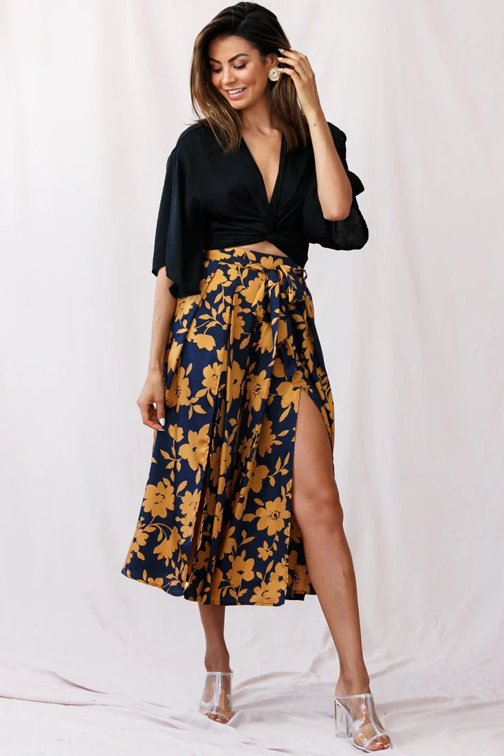 Danika Front Split Midi Culotte Pants Navy/Mustard