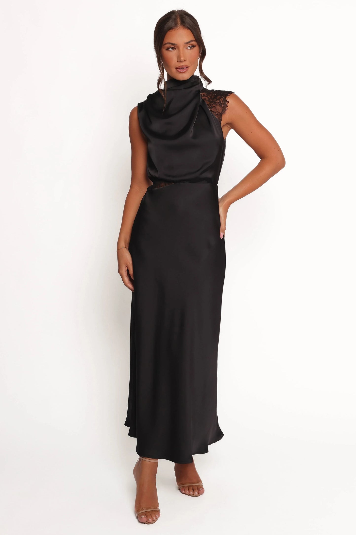 Anabelle Halter Neck Lace Maxi Dress - Black