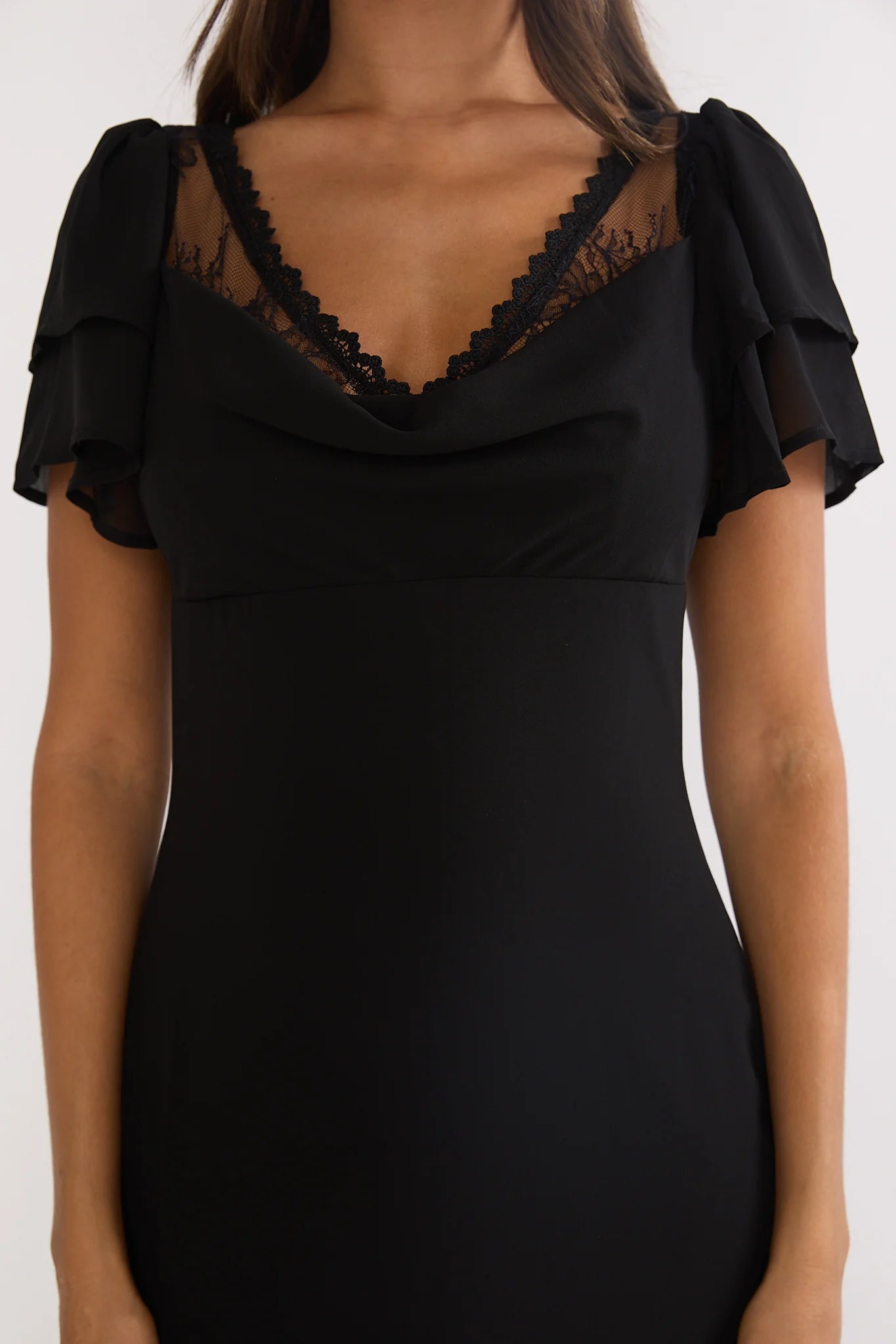 Elorin Lace Trim Maxi Dress Black