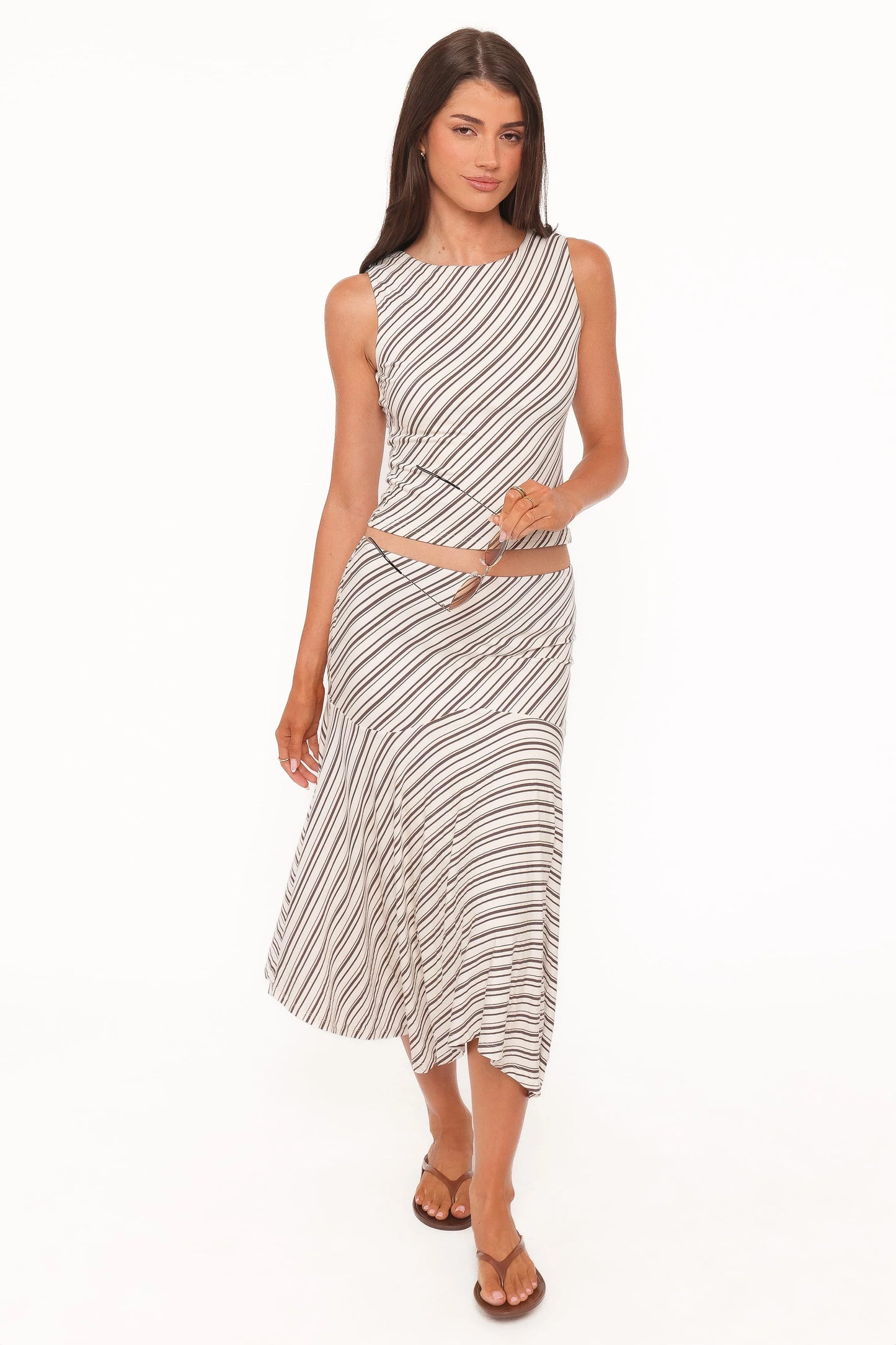 Amber Skirt Set - Cream/Brown Stripe