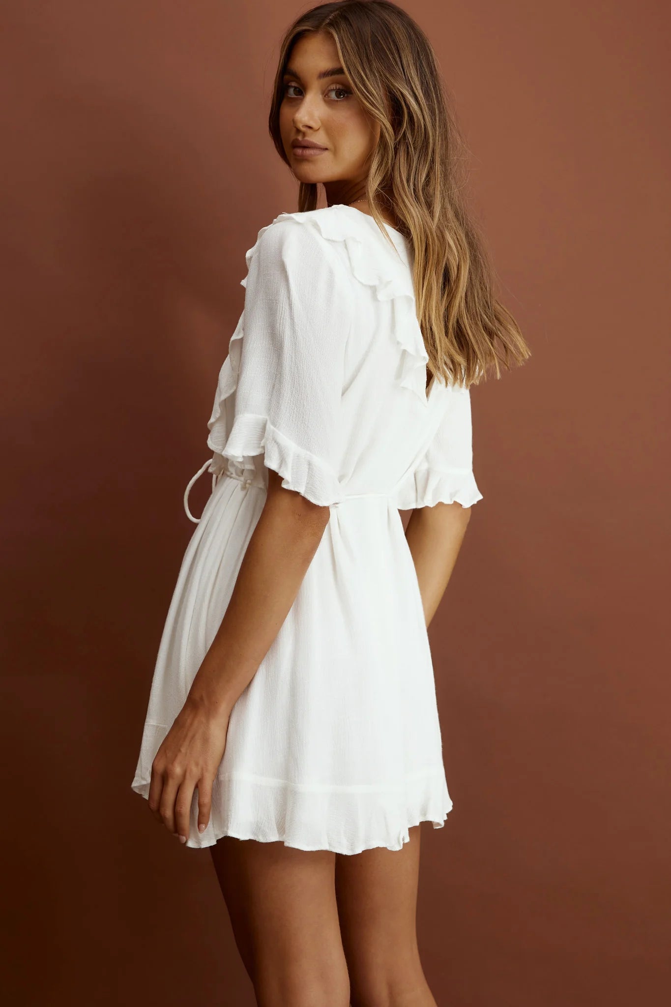 Promenade Faux Placket Pintuck Dress White