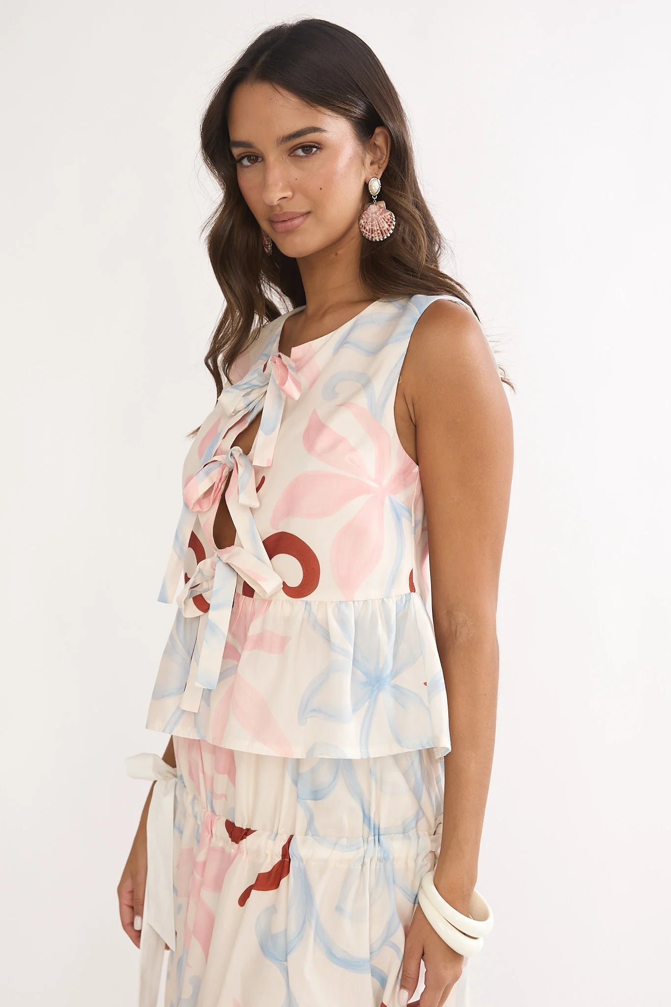 Salty Sea Front Tie Bow Top Floral