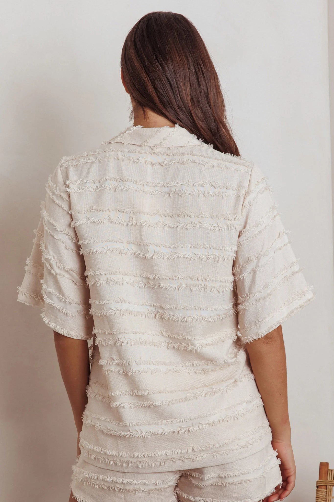 Reed Raw Edge Trim Collared Top Cream