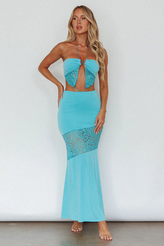 Florida Lace Insert Cut-Out Maxi Dress Blue