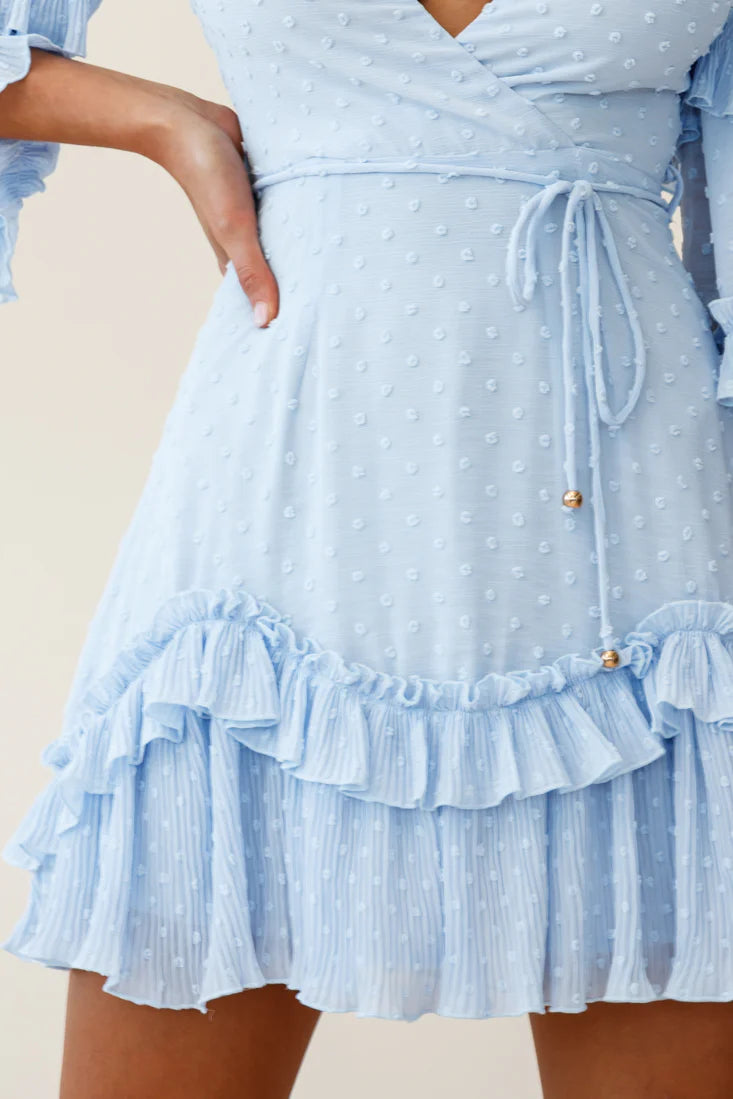 Erica Bell Sleeve Accordion Pleat Dress Hail Spot Baby Blue