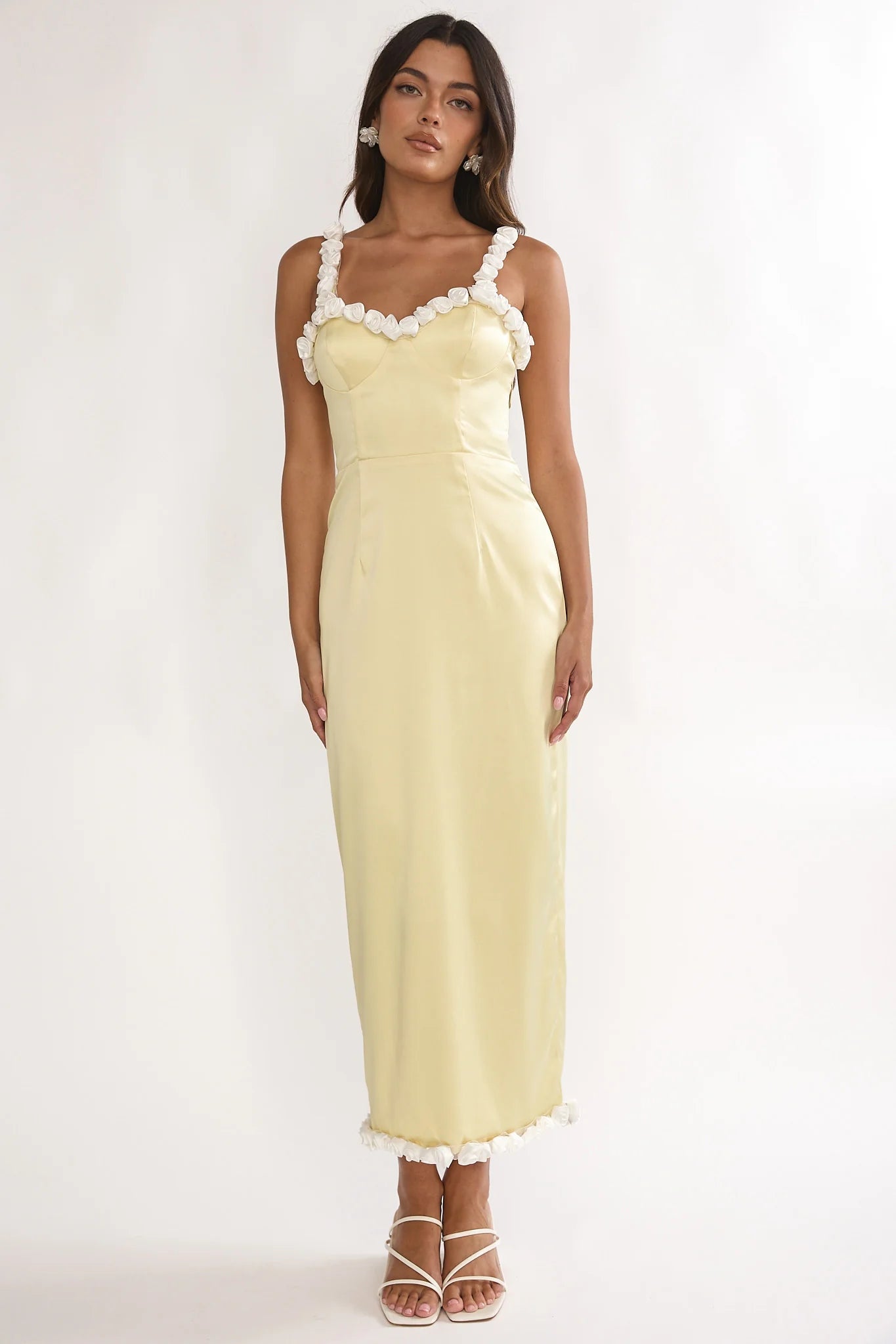 Delyse Rosette Trim Maxi Dress Yellow