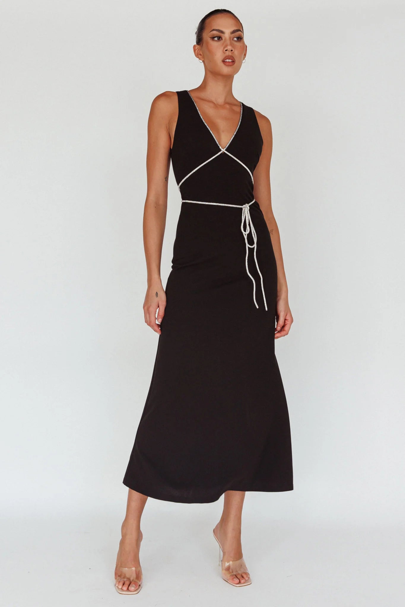 Del Sol Diamante Rope Maxi Dress Black
