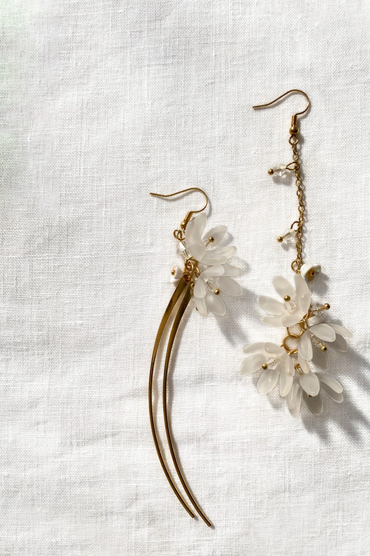 Willah Cascading Flower Bead Earrings White