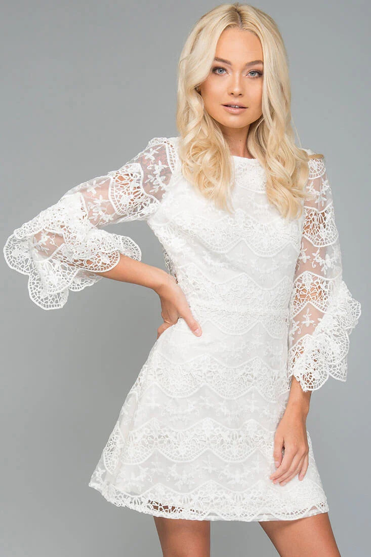 Elena Embroidered Going Out Dress White