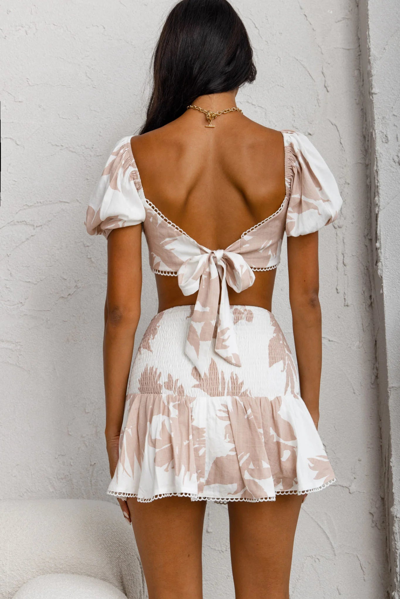 Escape With Me Shirred Mini Skirt Printed Blush