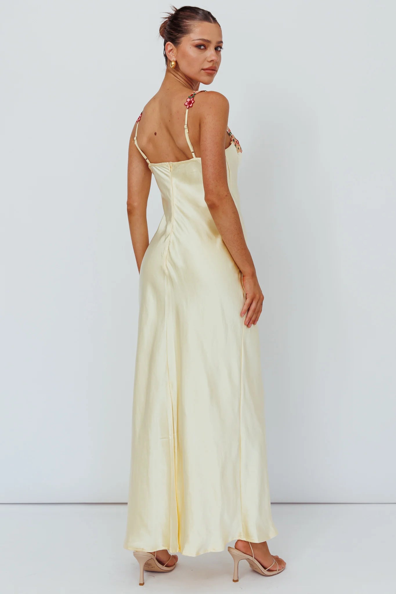Rose Garden Floral Applique Midi Dress Yellow