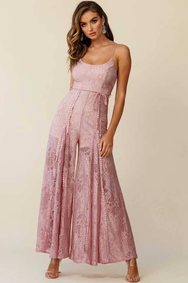 Palm Springs Lace Jumpsuit Blush Pink
