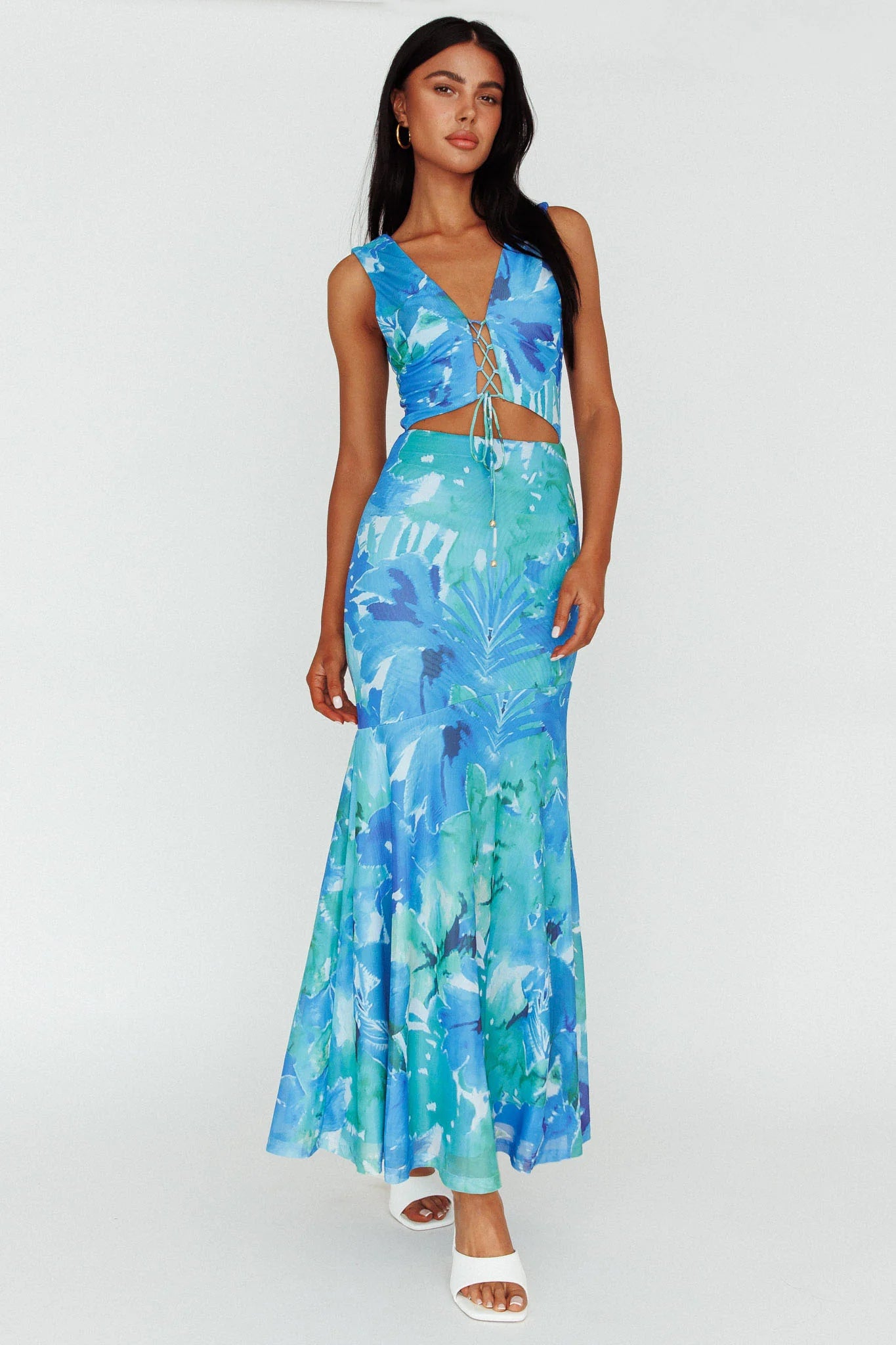 Summerlove Lace-Up Bodice Midi Dress Green