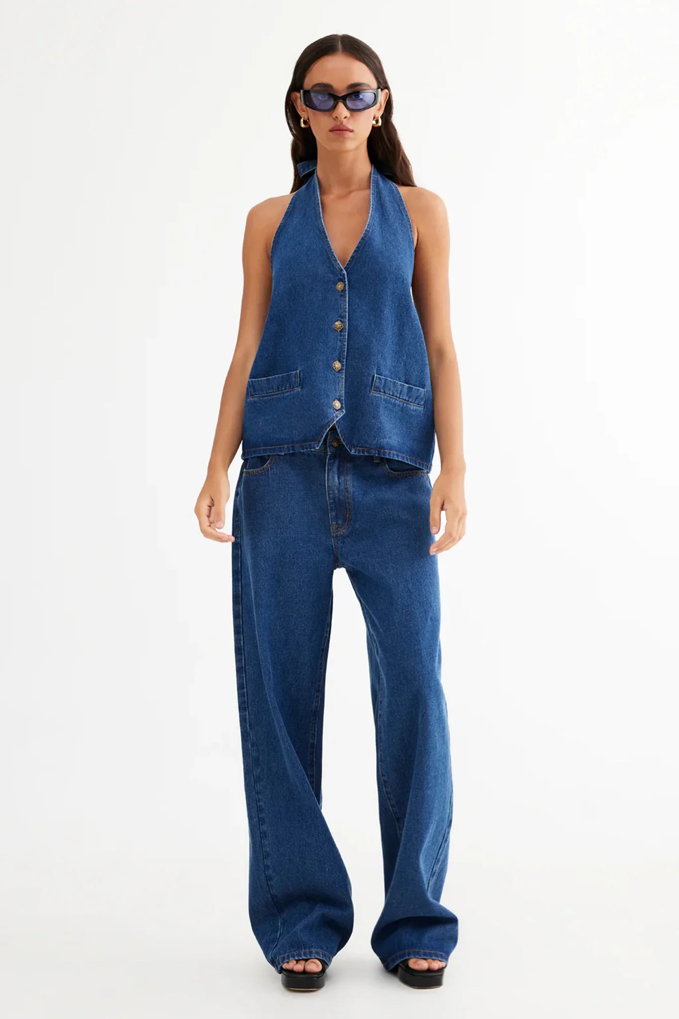 LIONESS Hills Halter Top Dark Denim