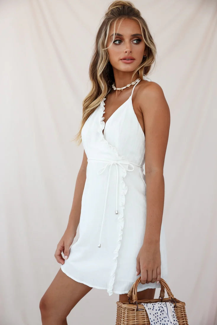 Pamela Spaghetti Strap Halterneck Dress White