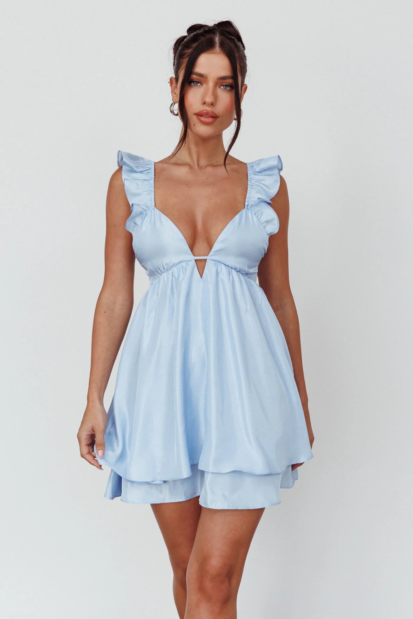 Siren Song Frill Strap Mini Dress Sky