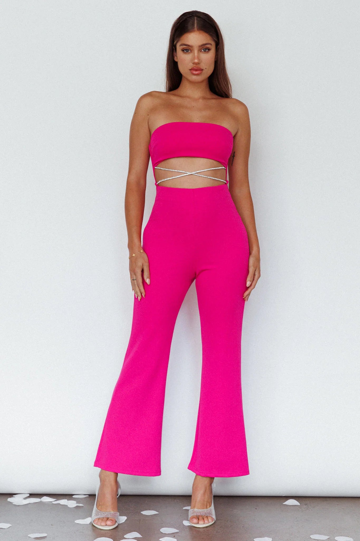 Nohemi Strapless Diamante Jumpsuit Fuchsia