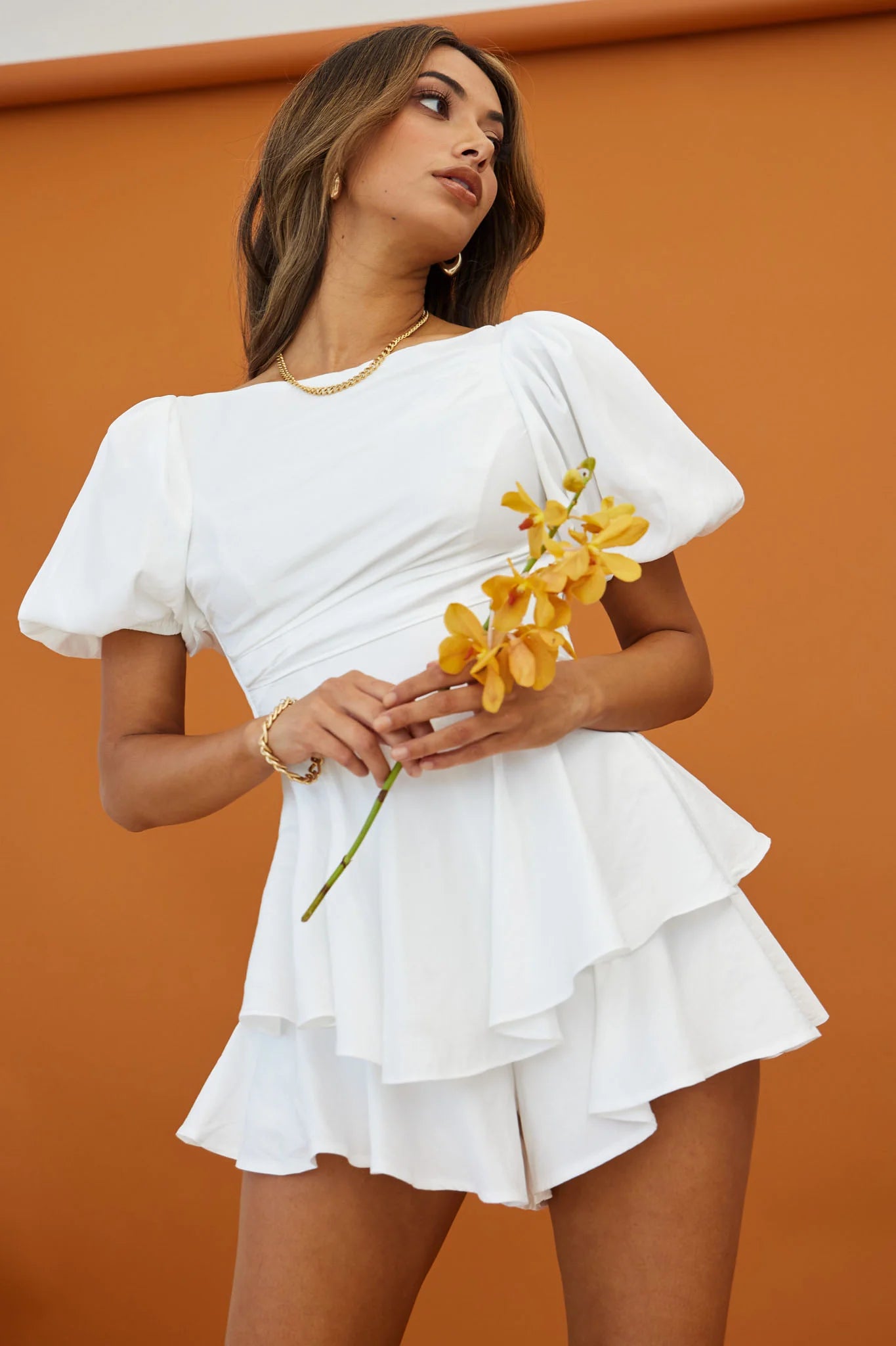 Rhode Puff Sleeve Strappy Back Romper White