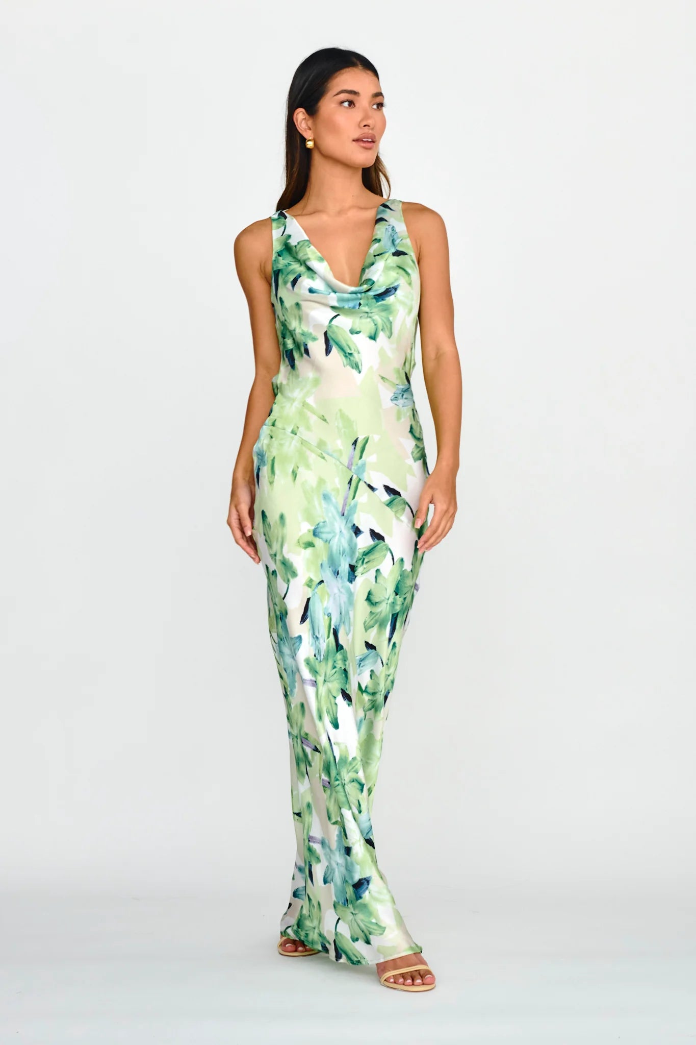 Cassiopeia Open Back Maxi Dress Lily Print Blue