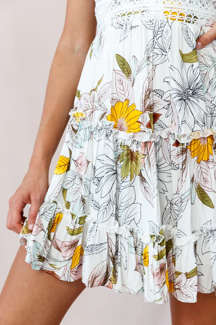 Sanctuary Applique Bust Tie-Knot Back Dress Floral Print White