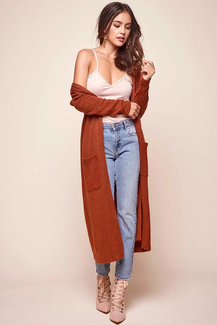 Brookhaven Cafe Long Sleeved Cardigan Rust