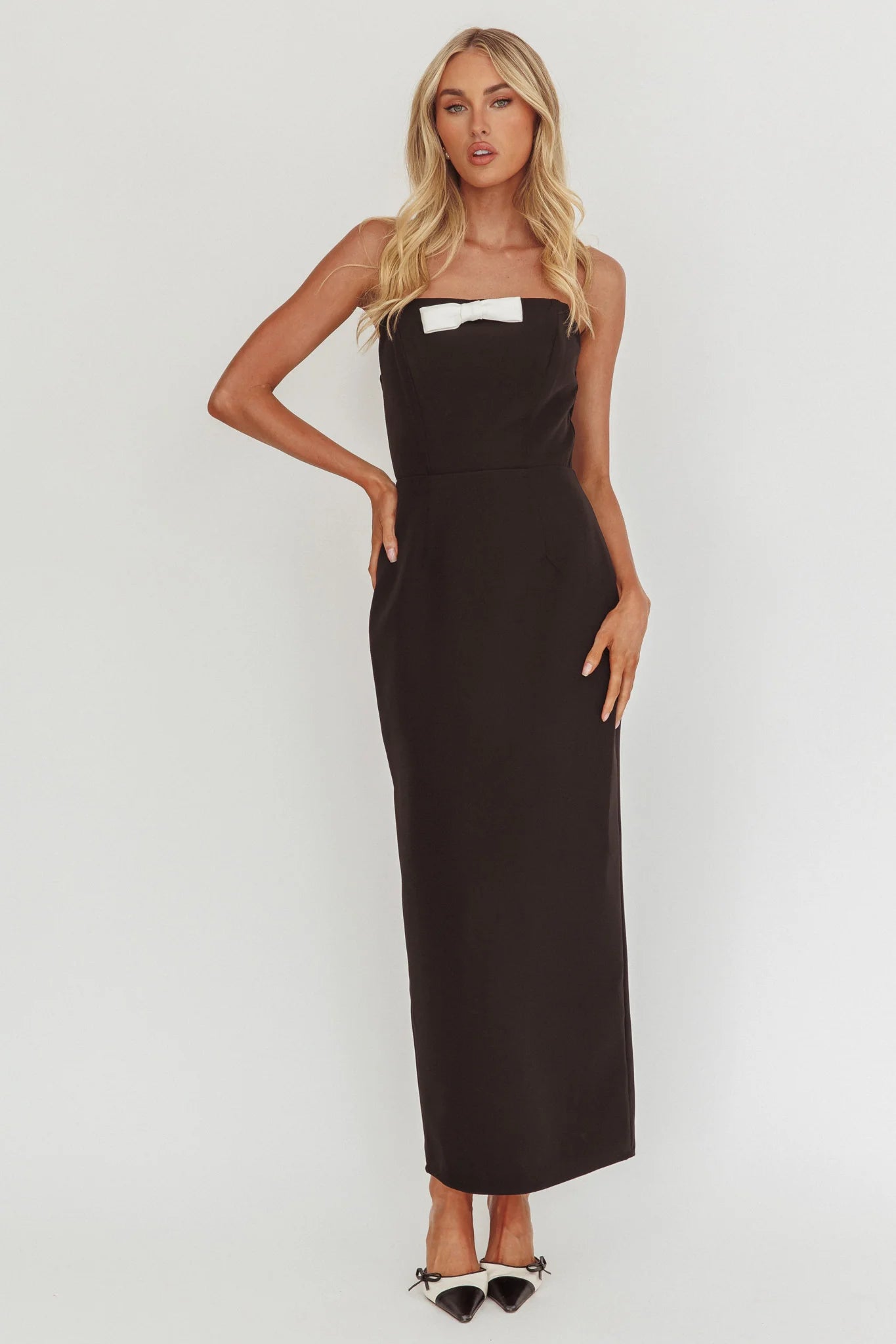 Cocktail Party Strapless Bow Bust Maxi Dress Black