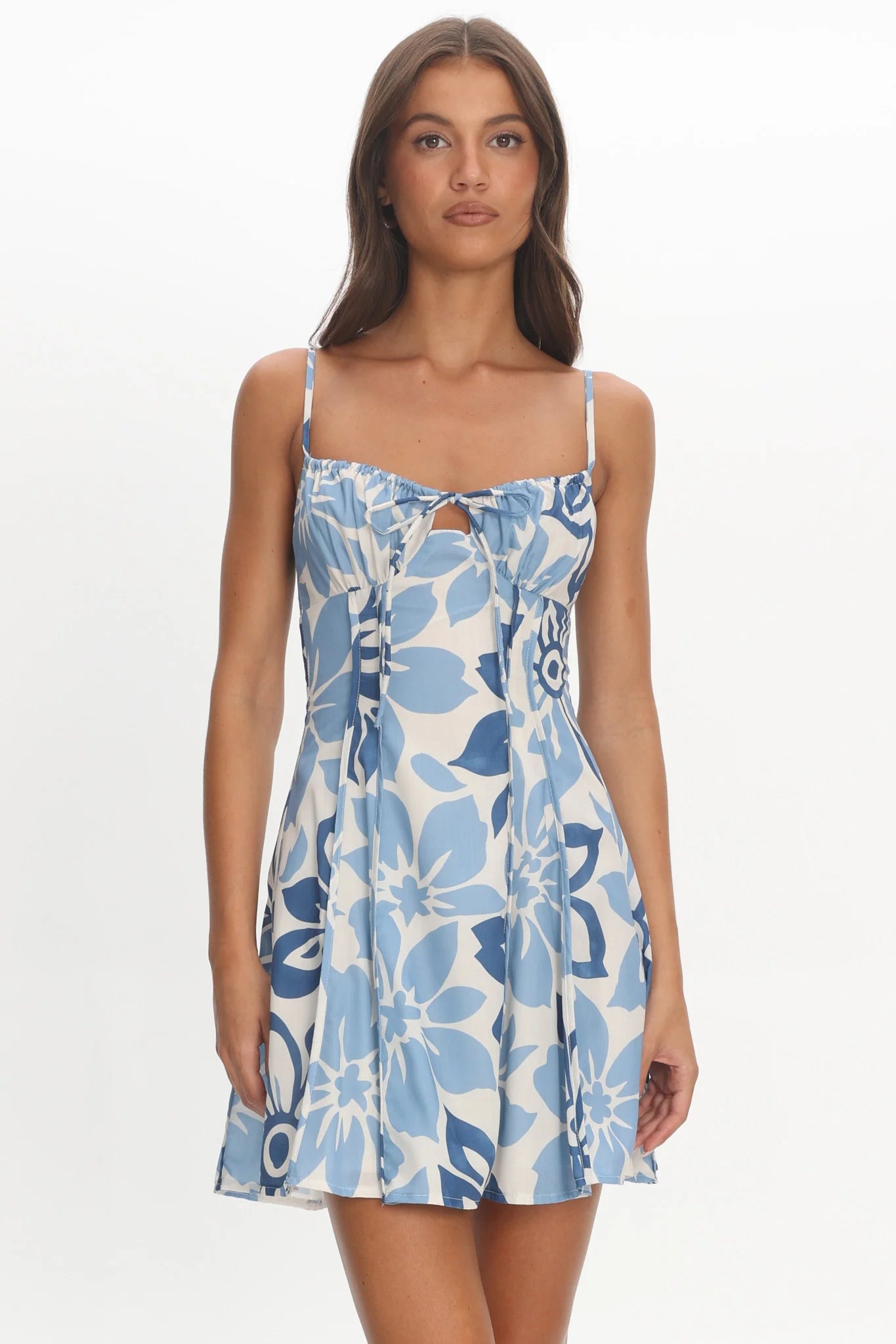 Doe Tied Bust Mini Dress Print Floral Blue