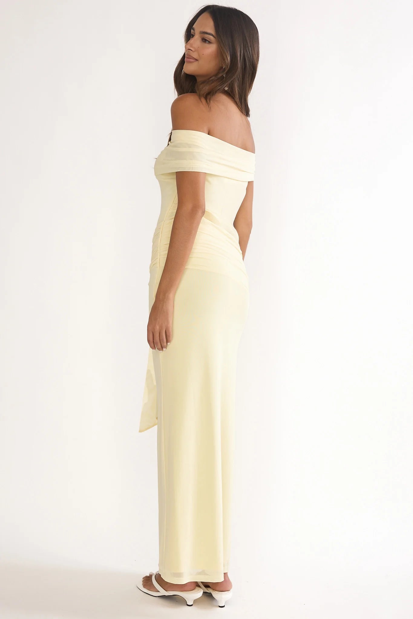 Evanthe Off-Shoulder Sash Maxi Dress Lemon