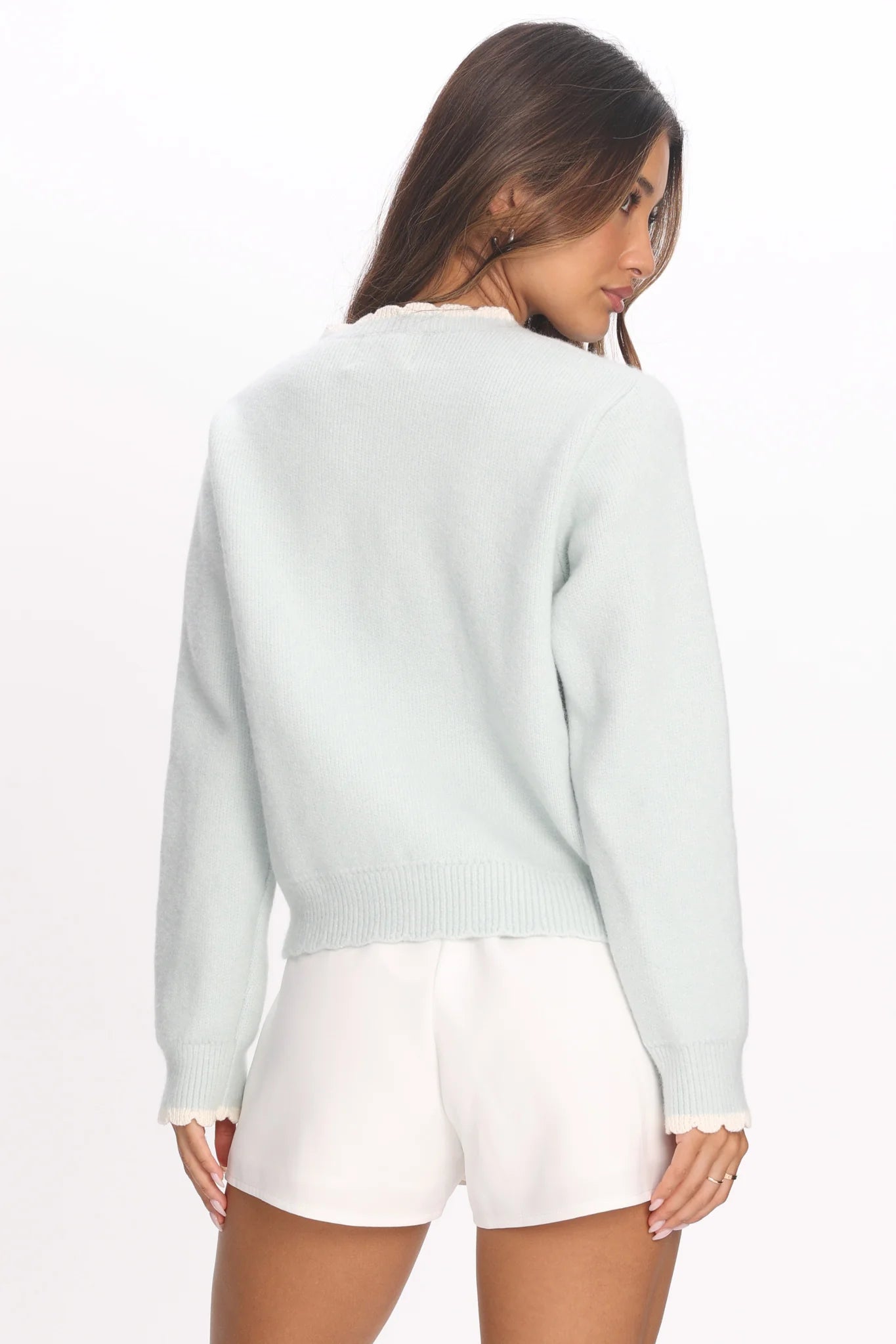 Aurore Scalloped Edge Knit Cardigan Baby Blue