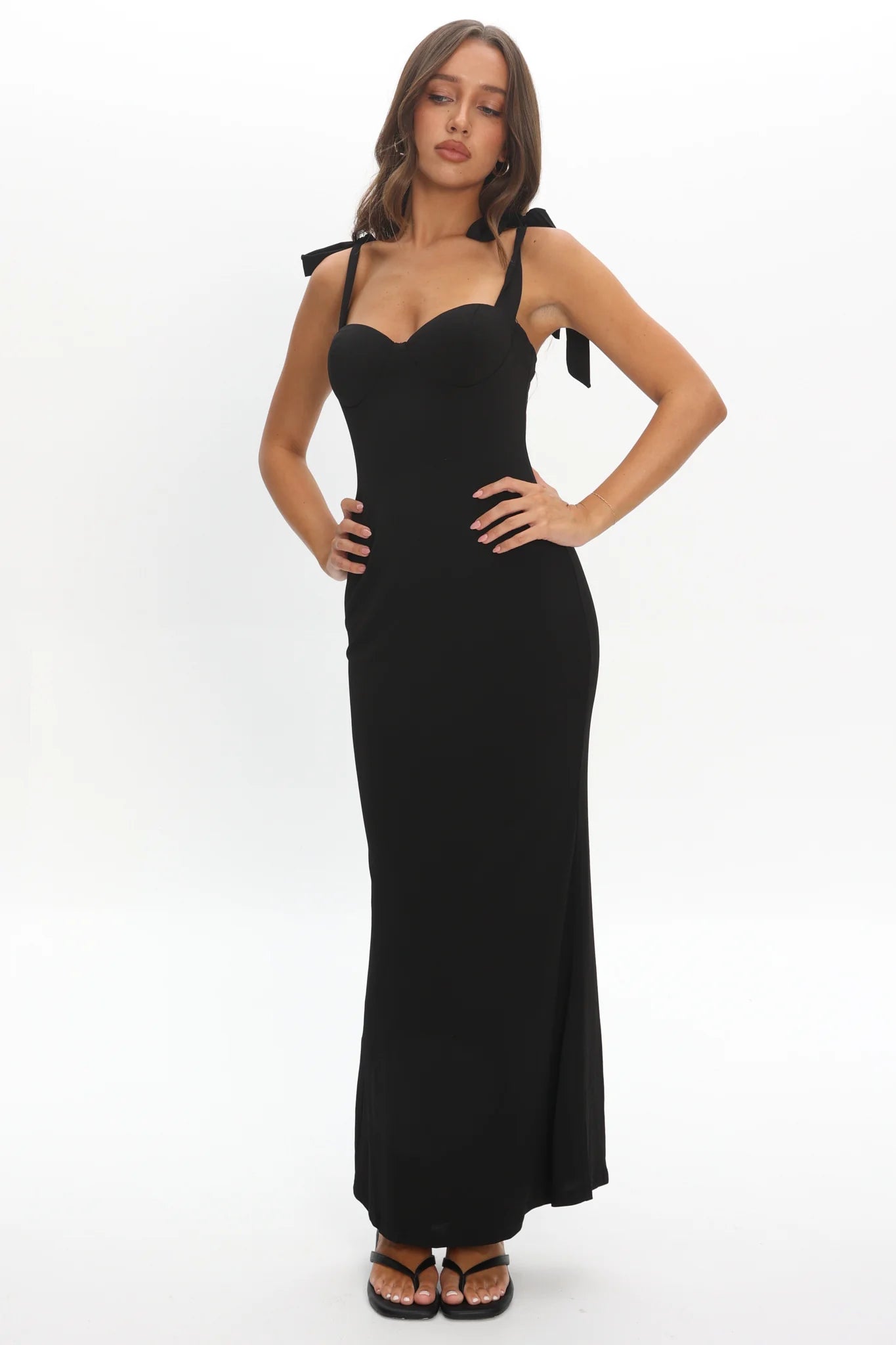 Rose Garden Tied Shoulder Maxi Dress Black