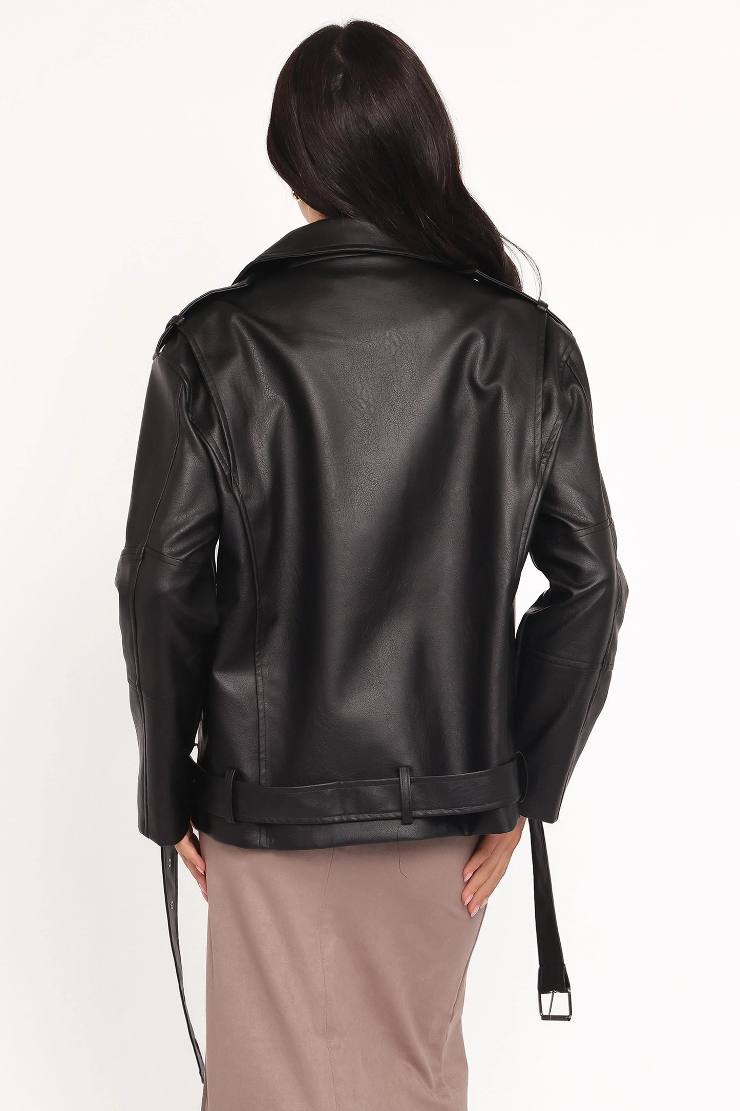 Parsons Oversized Faux Leather Moto Jacket - Black