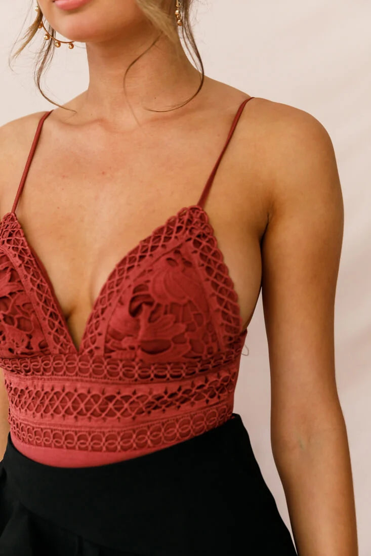 Sanctuary Tie Back Applique Bodysuit Rose
