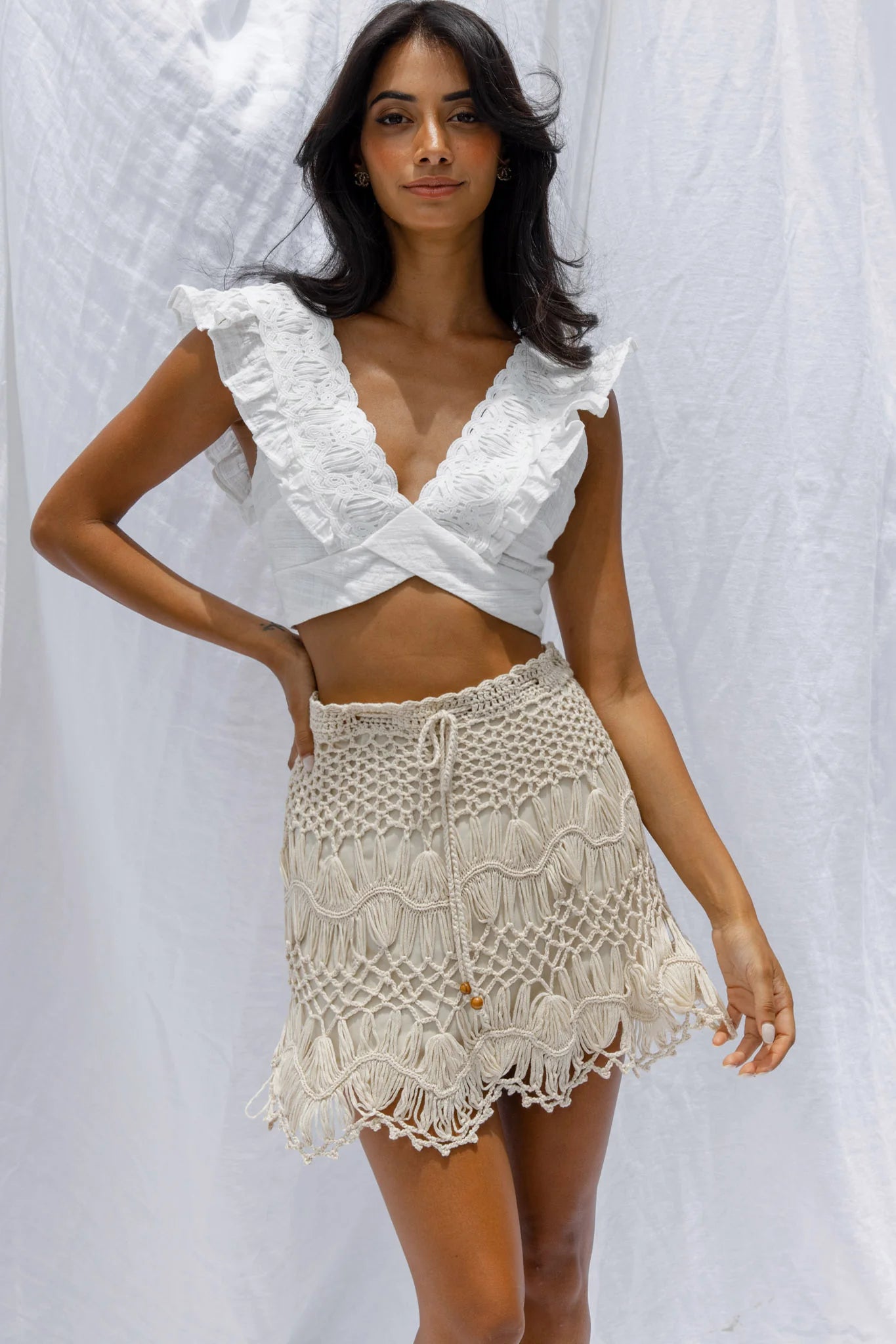 Pura Vida Crochet Mini Skirt Beige