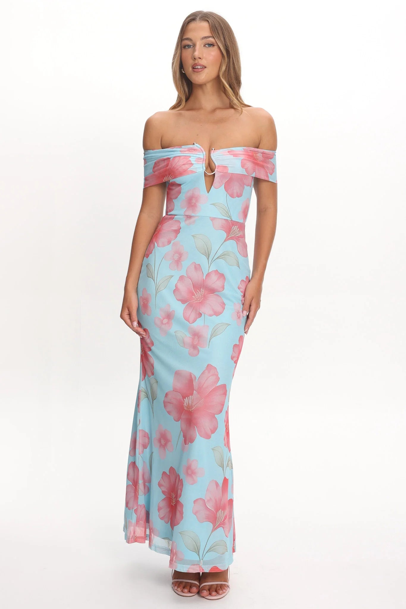 Tilda Off-Shoulder Maxi Dress Floral Blue