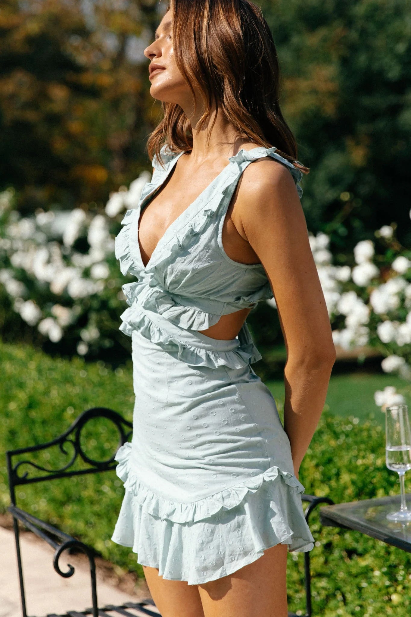 My Belle V-Neckline Lace-Up Back Frill Dress Mint
